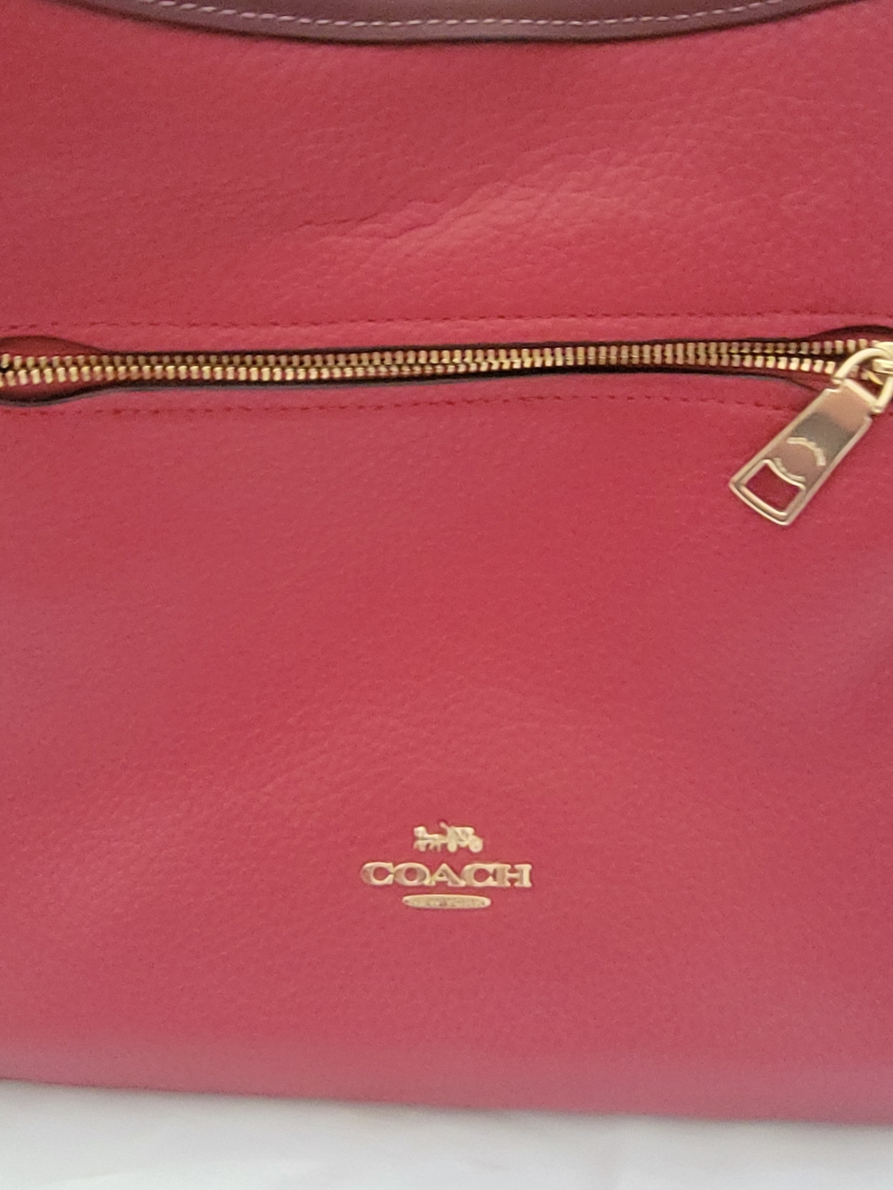 Coach Red Kristy Pebbled Leather Shoulder Bag with Brown Trim - Picture 2 of 6